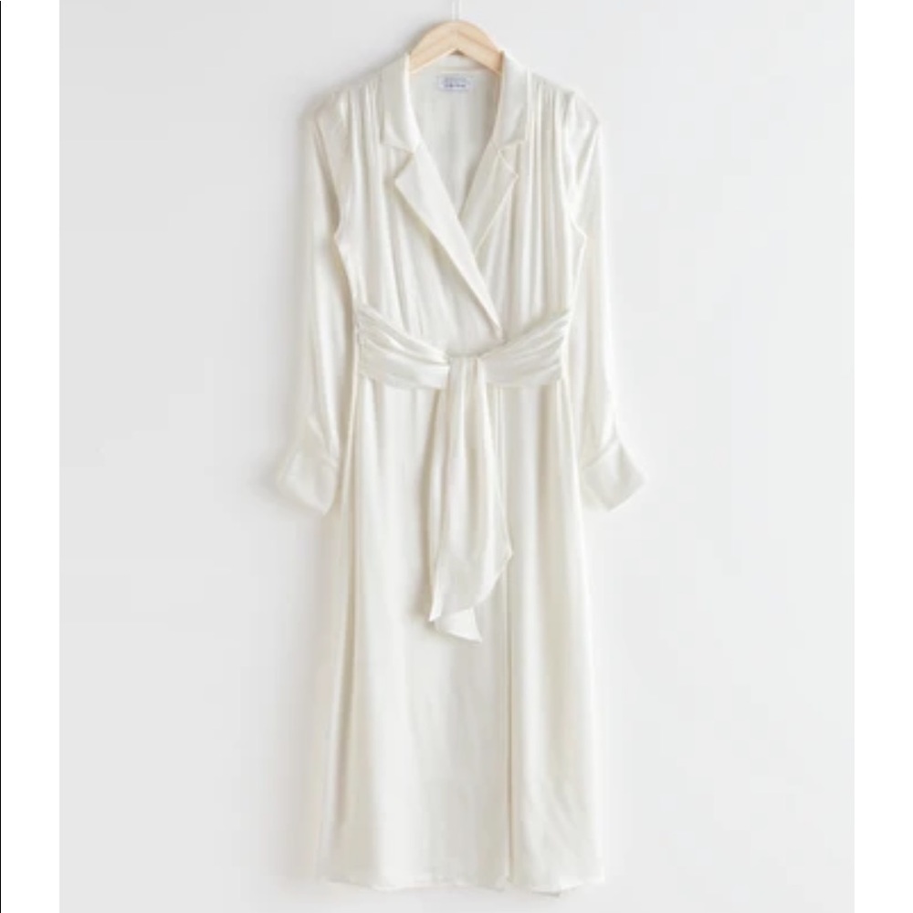 NWT Belted Padded Shoulder Cupro Midi Dress